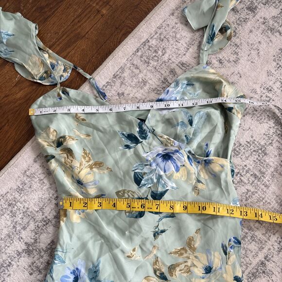 Lulus Captivating Grace Sage Green Floral Satin Ruffled Maxi Dress Size Small - Picture 6 of 11